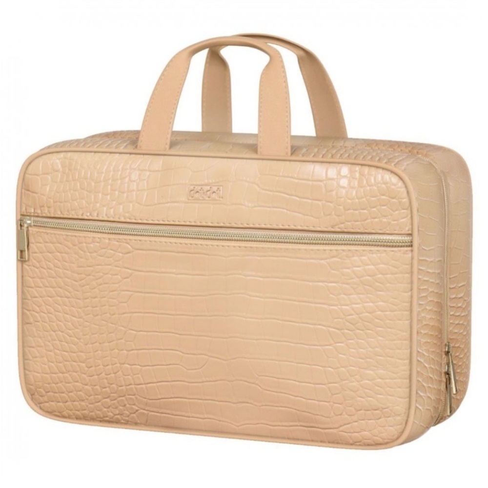 Beige Croc-Embossed Toiletry Travel Bag NEW